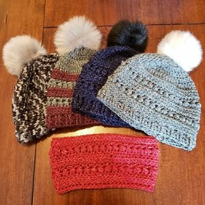 Crochet beanies and ear warmers.
